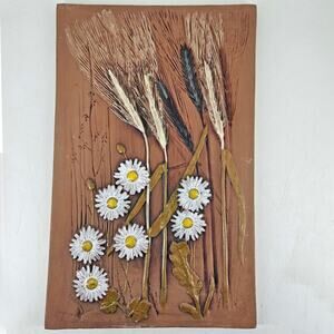 Jie Gantofta Sweden Daisy Wheat Wall Plaque Vintage Art Pottery MCM